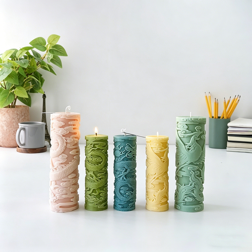 Candle Supplies Phoenix - Dragon Phoenix Embossment Cylinder Candle Silicone